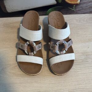 Skechers Cream and Brown Slide Sandals